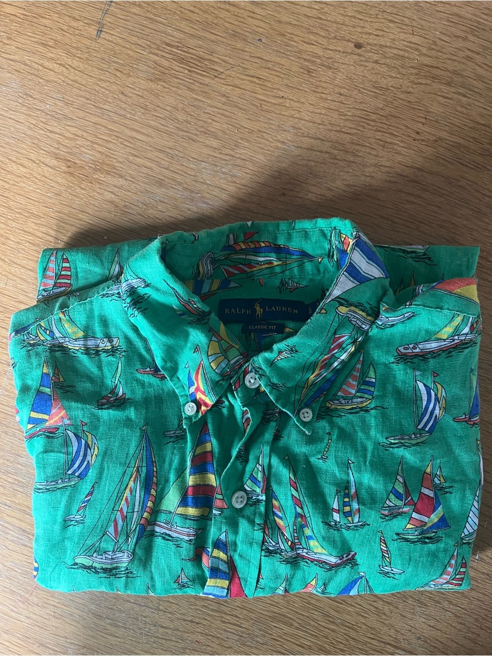 Ralph Lauren Green Sailboat Print Button-Down Shirt